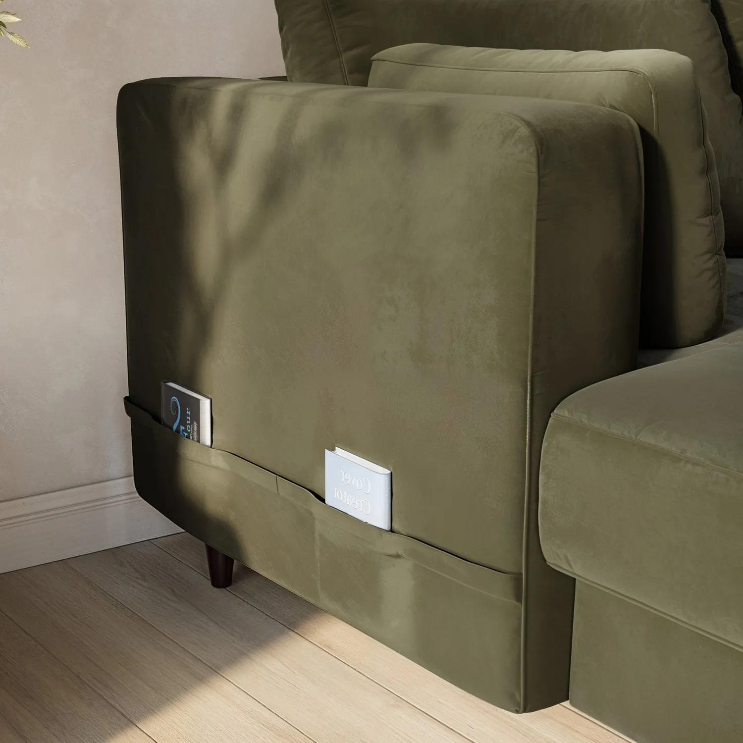 6-Seater U-Shaped Sofa Bed with Storage - Green