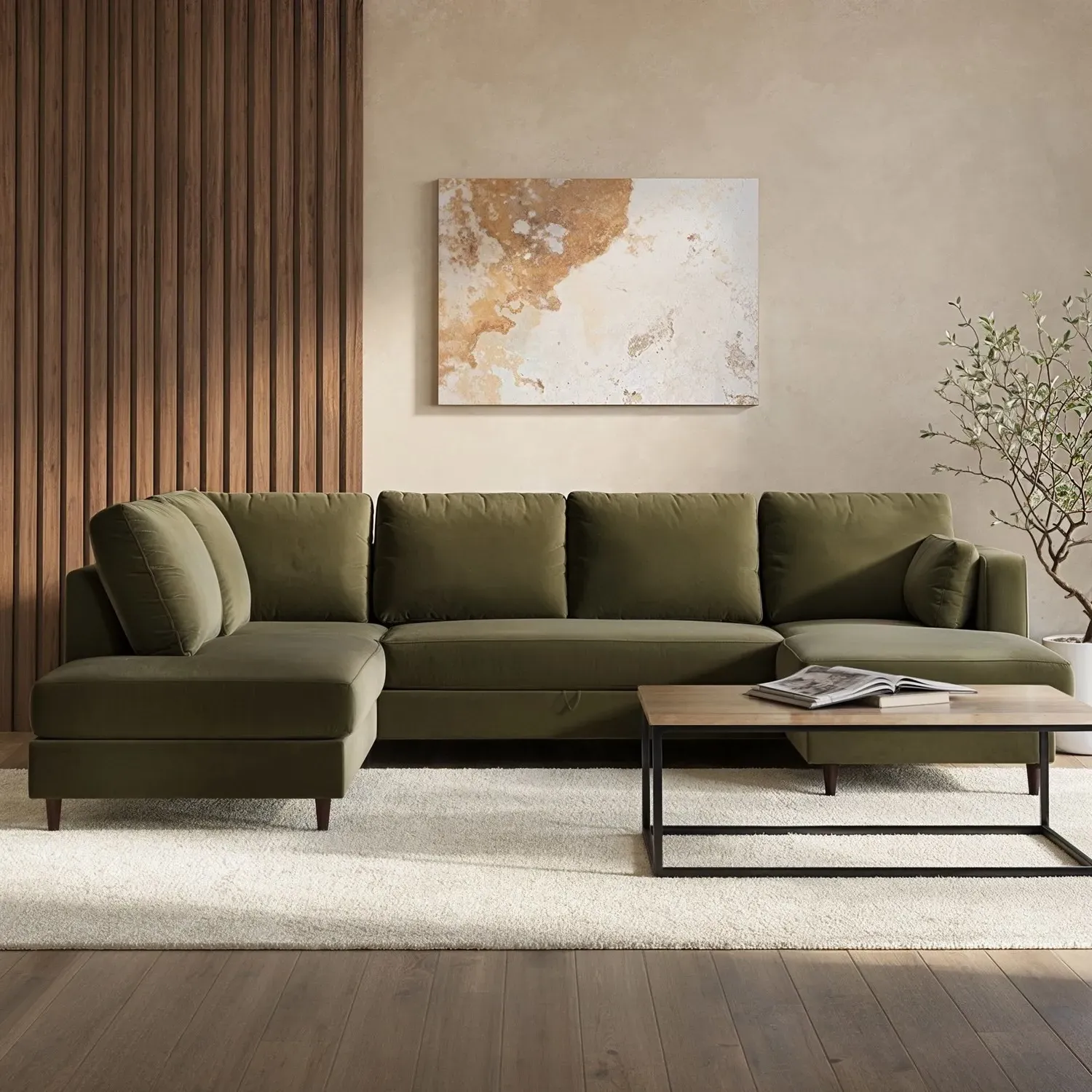 6-Seater U-Shaped Sofa Bed with Storage - Green image