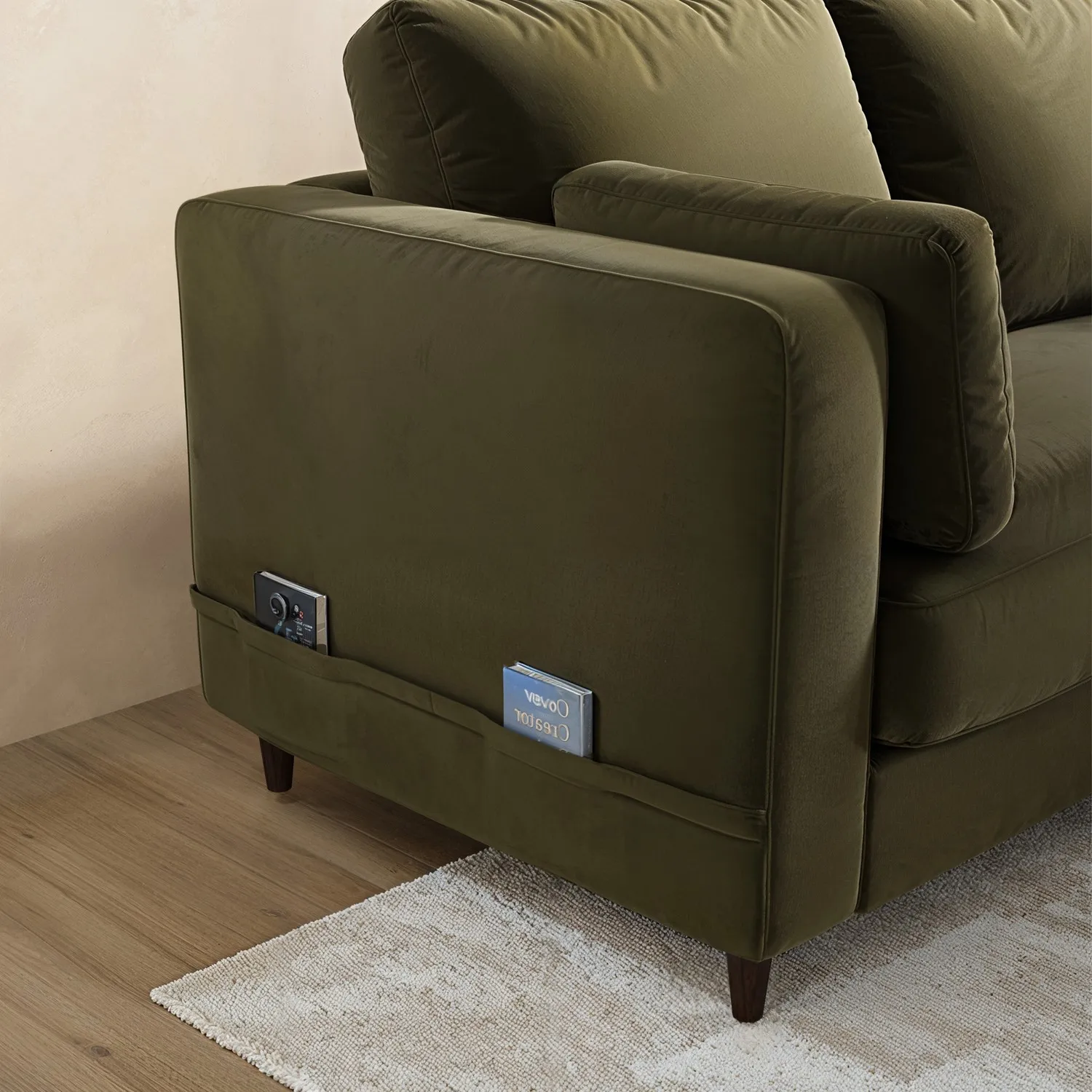 L-Shaped Corner Sofa Bed with Storage - Green, Velvet