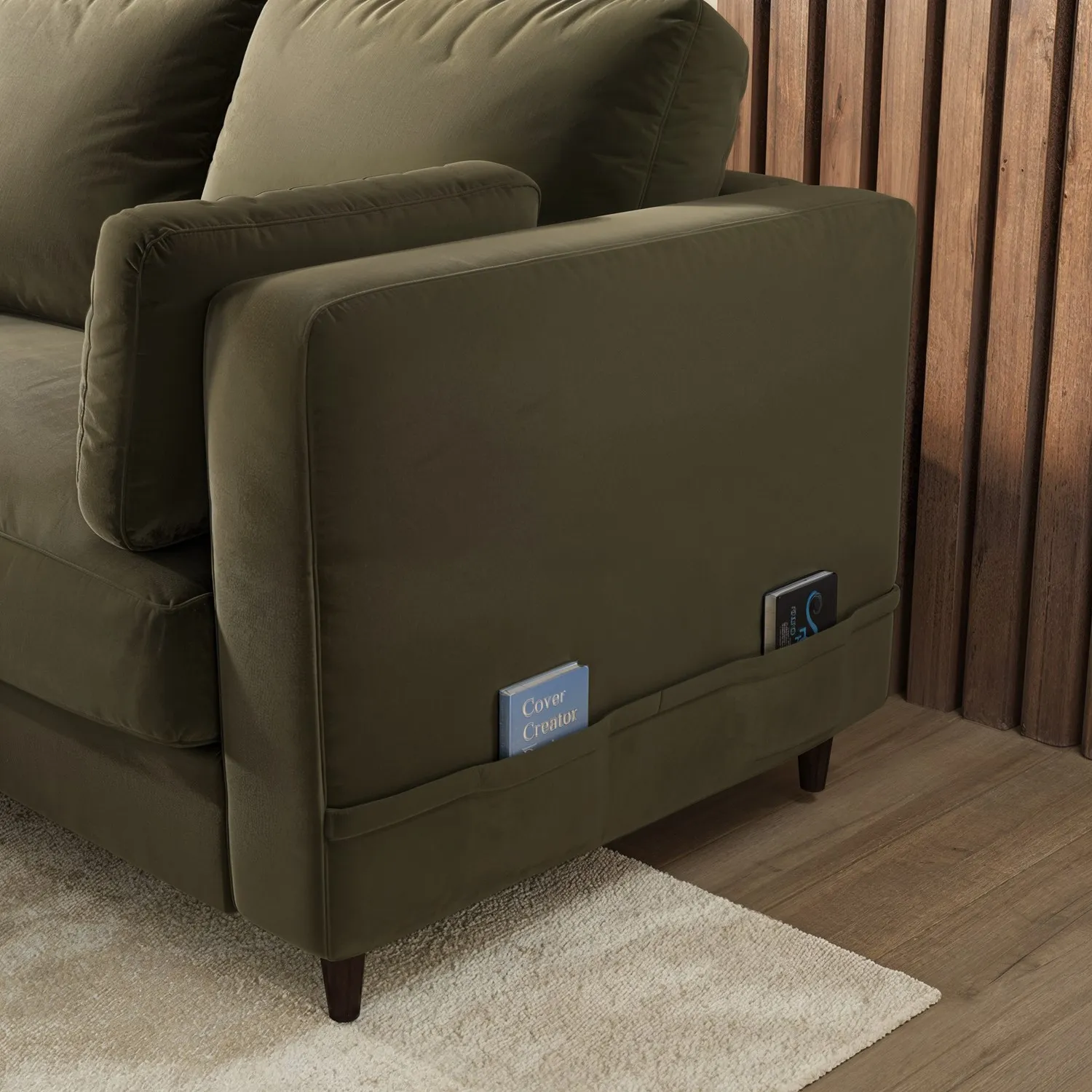 L-Shaped Corner Sofa Bed with Storage - Green, Velvet