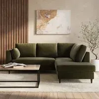 L-Shaped Corner Sofa Bed with Storage - Green, Velvet