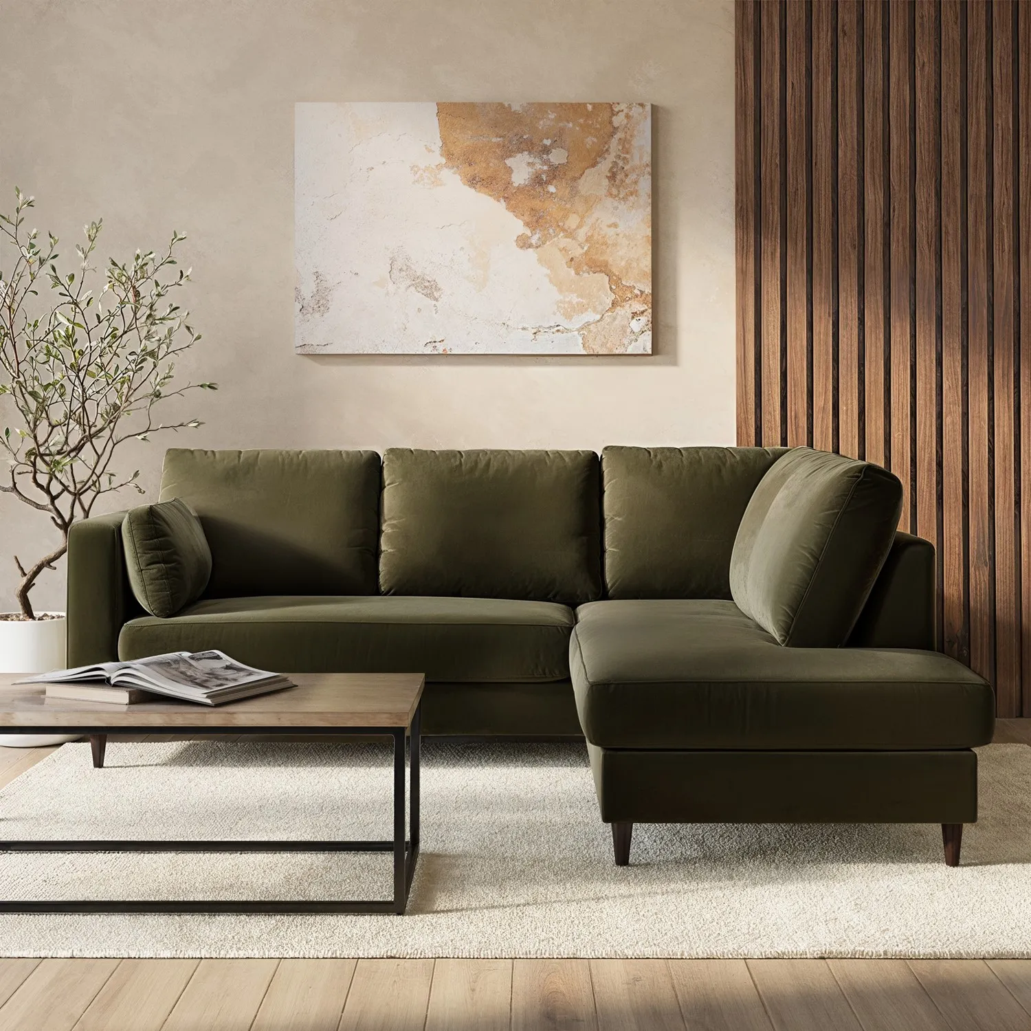 L-Shaped Corner Sofa Bed with Storage - Green, Velvet image