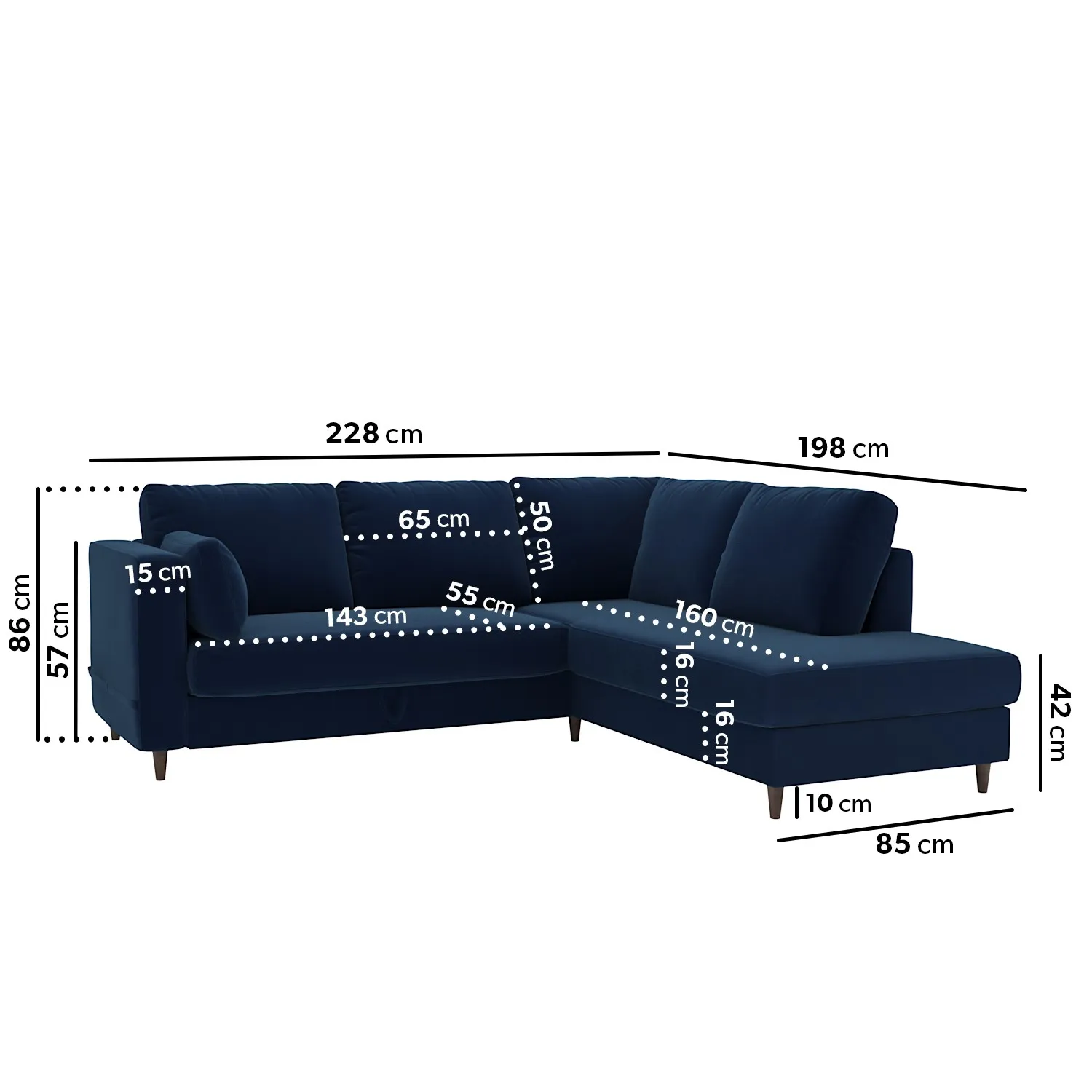 L-Shaped Corner Sofa Bed with Storage - Navy, Velvet