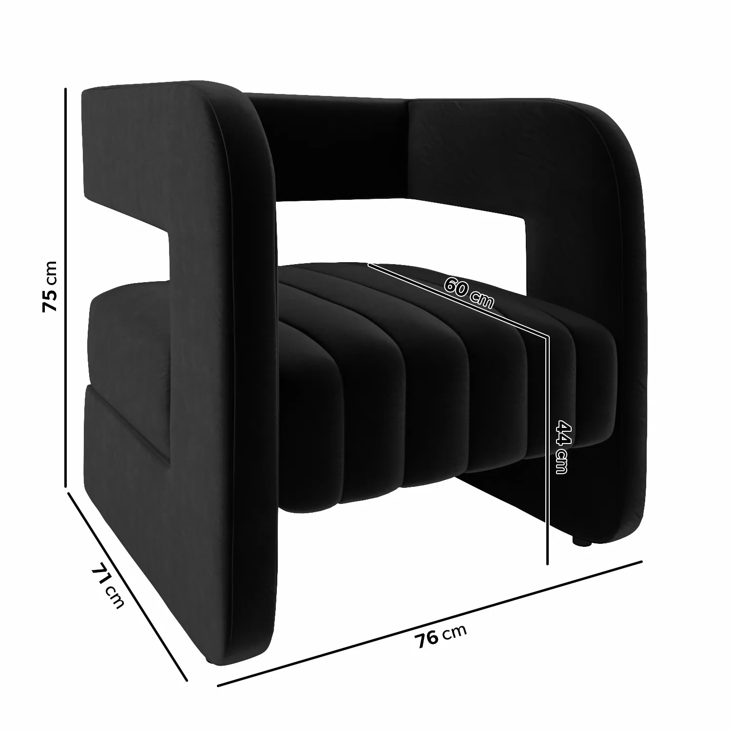 Curved Accent Chair with Ribbed Detail - Black, Velvet