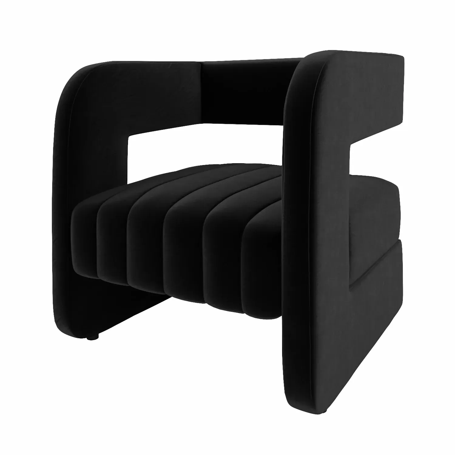 Curved Accent Chair with Ribbed Detail - Black, Velvet