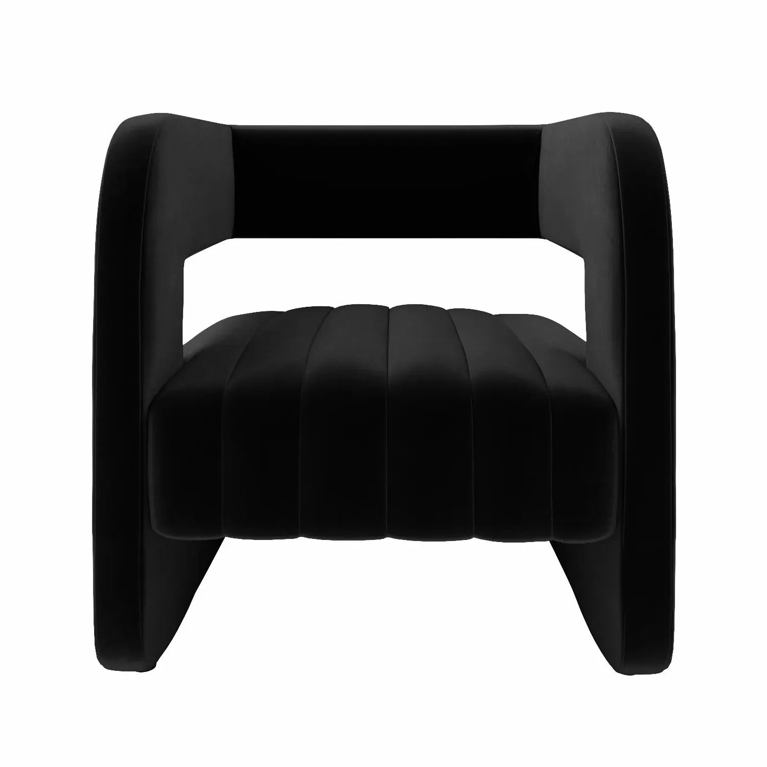 Curved Accent Chair with Ribbed Detail - Black, Velvet