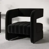 Curved Accent Chair with Ribbed Detail - Black, Velvet