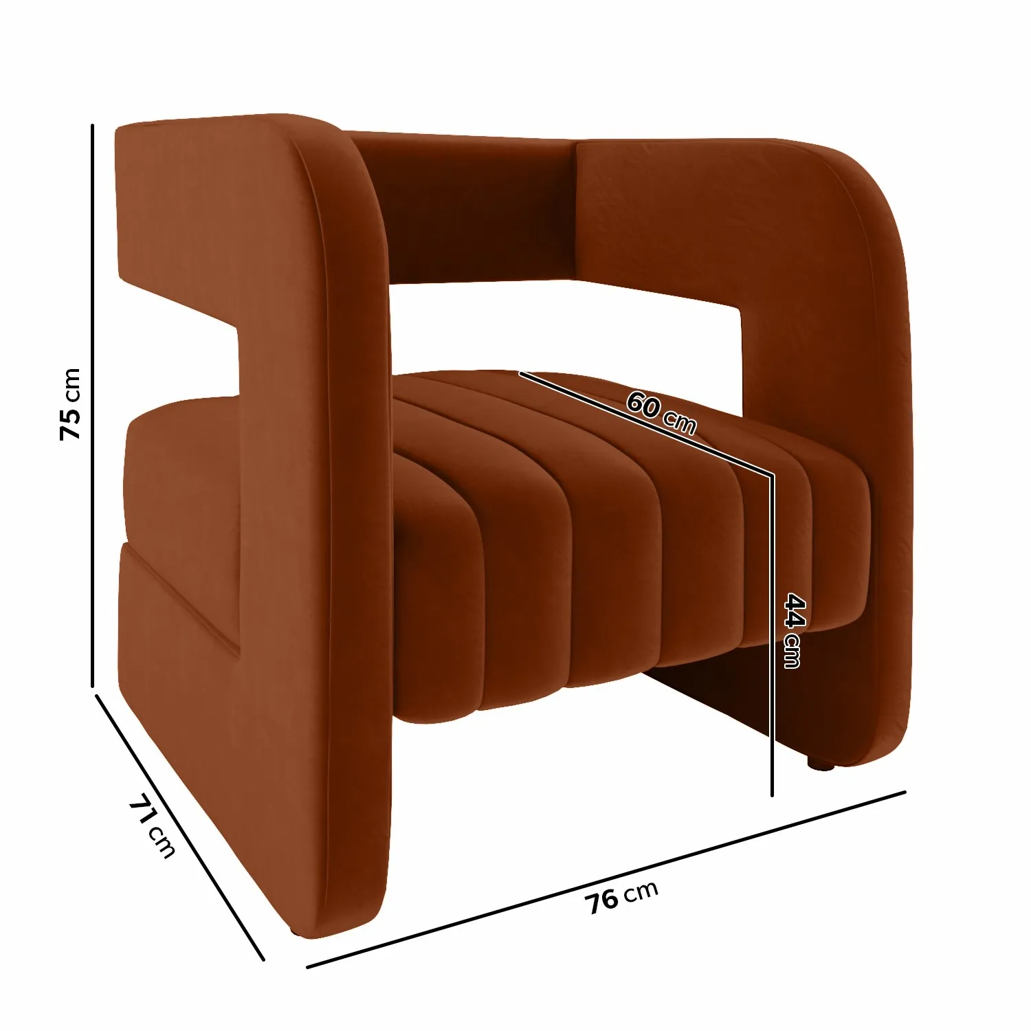 Curved Accent Chair with Ribbed Detail - Orange, Velvet