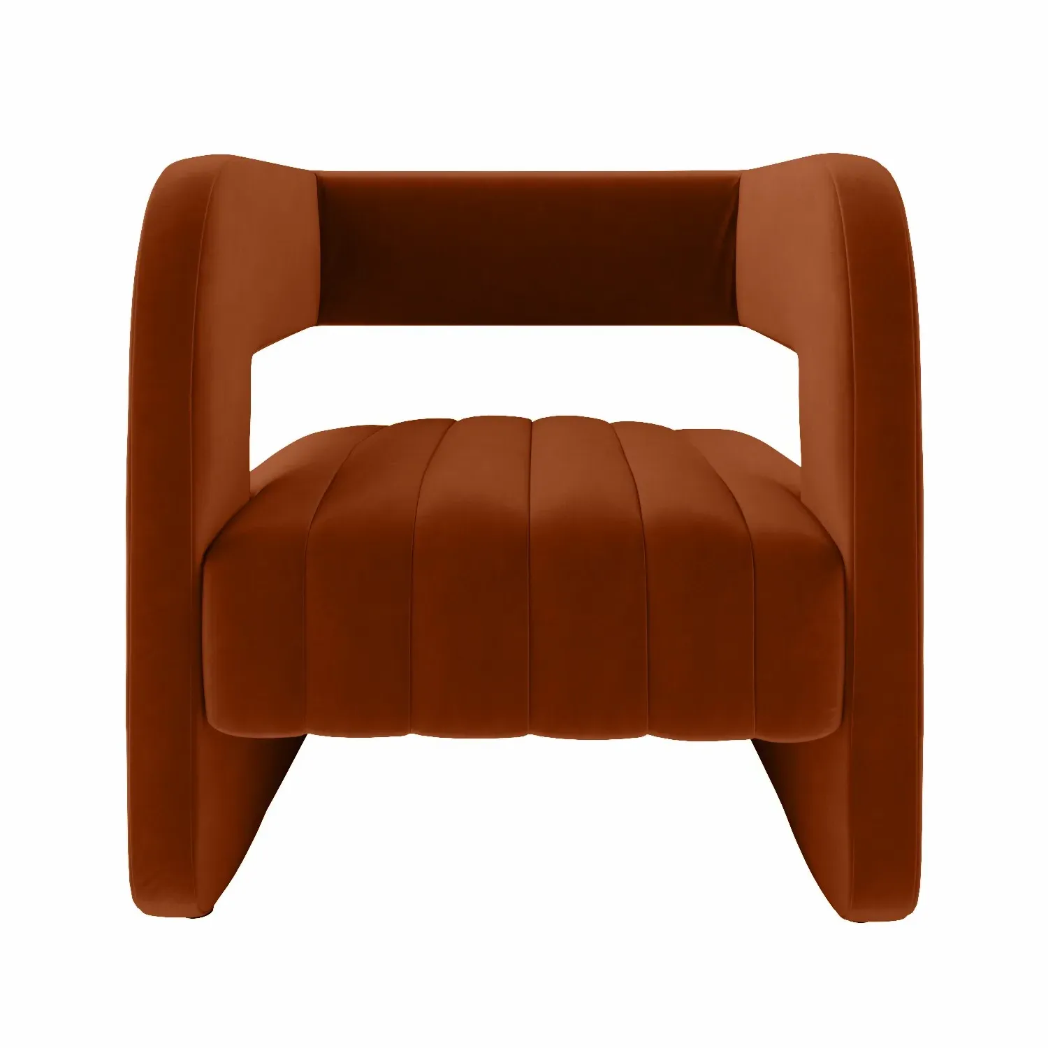 Curved Accent Chair with Ribbed Detail - Orange, Velvet