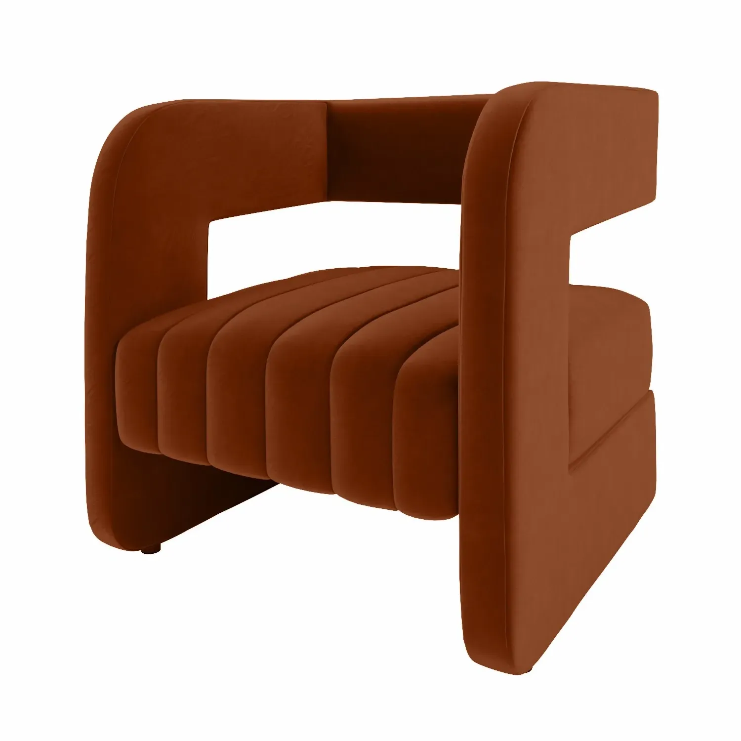 Curved Accent Chair with Ribbed Detail - Orange, Velvet