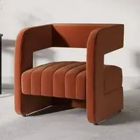 Curved Accent Chair with Ribbed Detail - Orange, Velvet