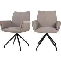 Set of 2 Swivel Dining Chairs - Mink, Leather