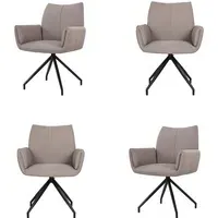 Set of 4 Swivel Dining Chairs - Mink, Leather
