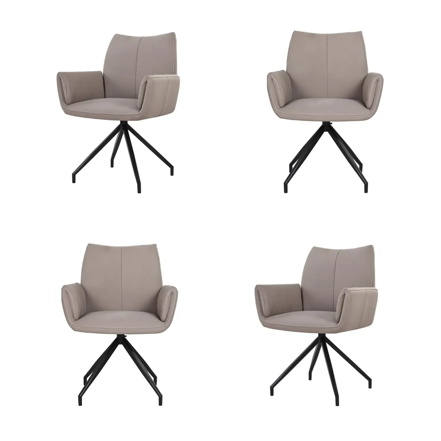 Set of 4 Swivel Dining Chairs - Mink, Leather