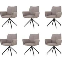 Set of 6 Swivel Dining Chairs - Mink, Leather
