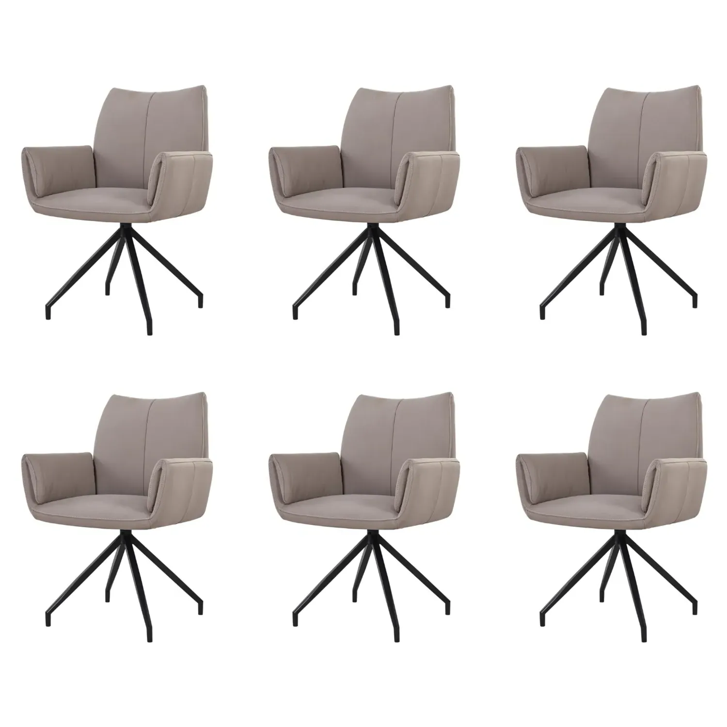 Set of 6 Swivel Dining Chairs - Mink, Leather