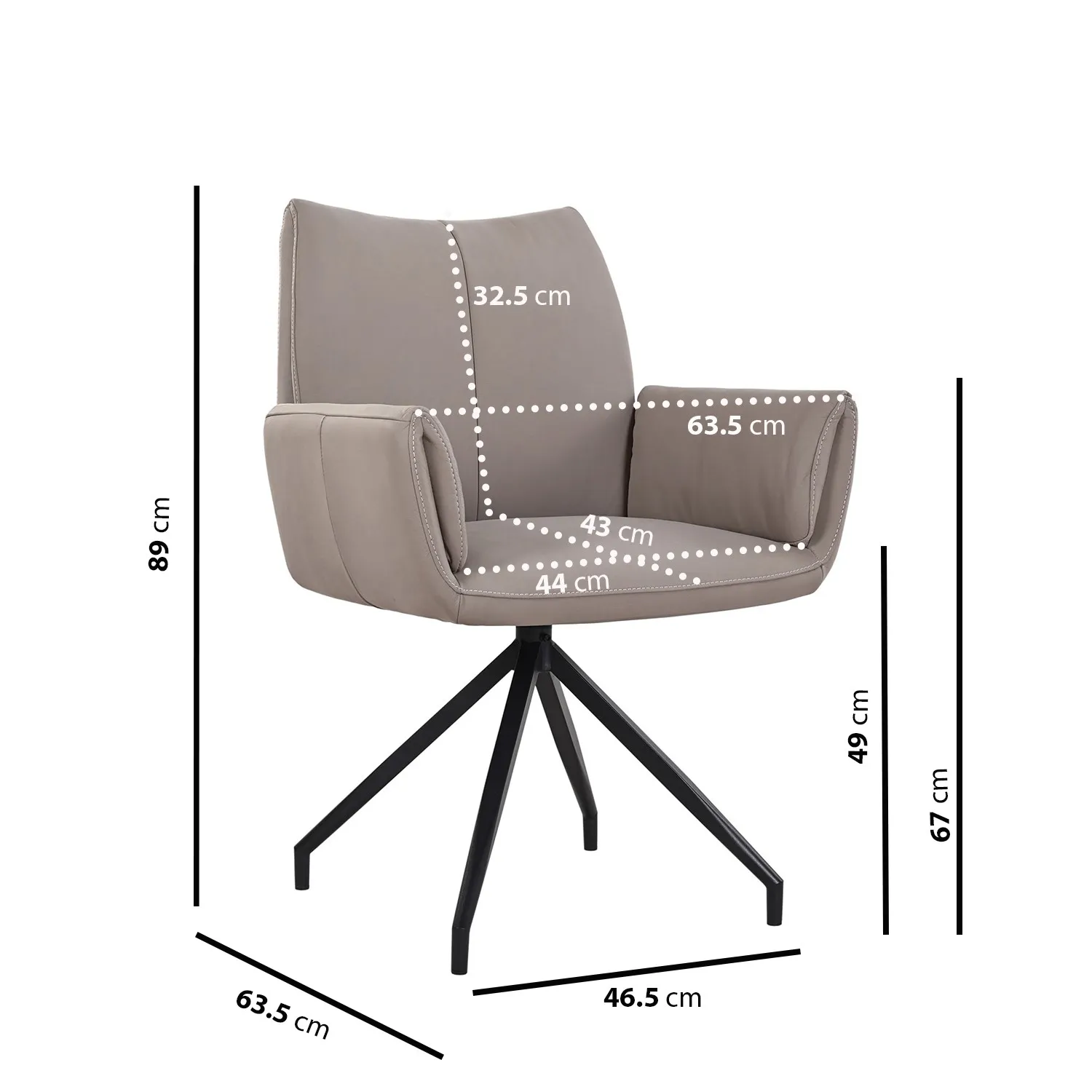 Swivel Dining Chair with Arms - Mink, Leather