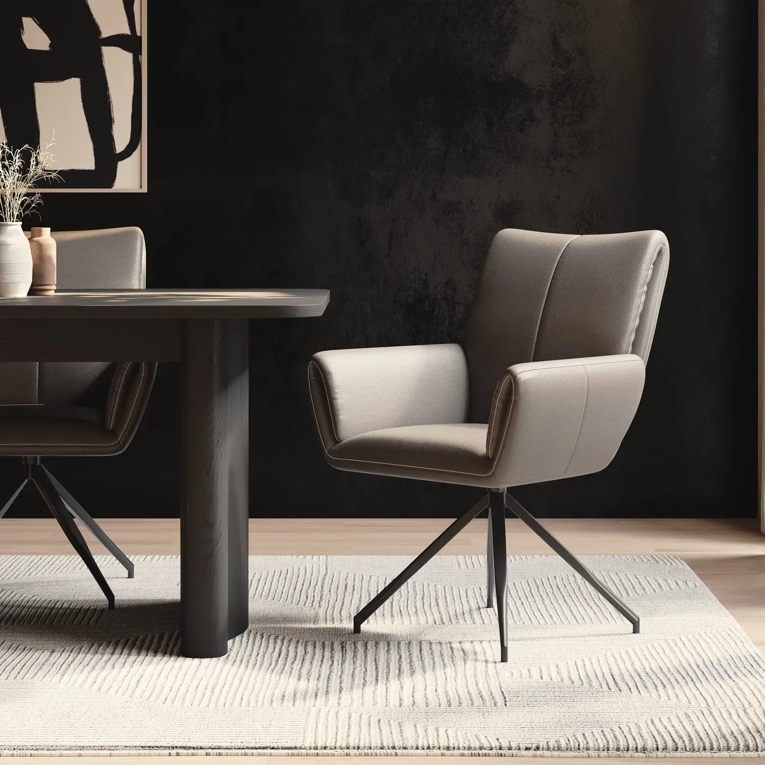 Swivel Dining Chair with Arms - Mink, Leather image