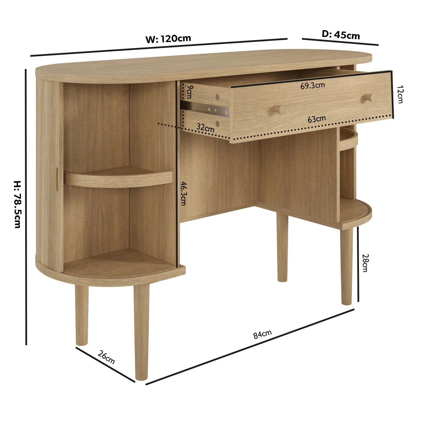 Dressing Table with Drawer - Natural, Oak