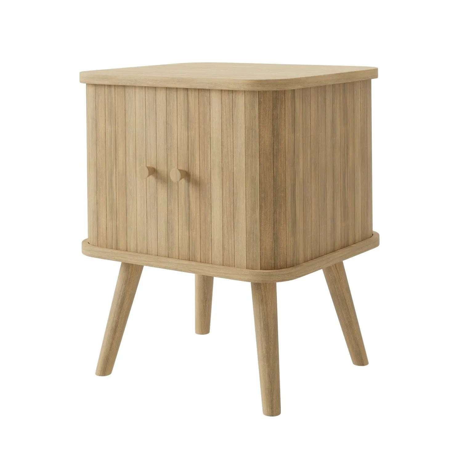 Mid-Century Bedside Table with Tambour Doors - Oak