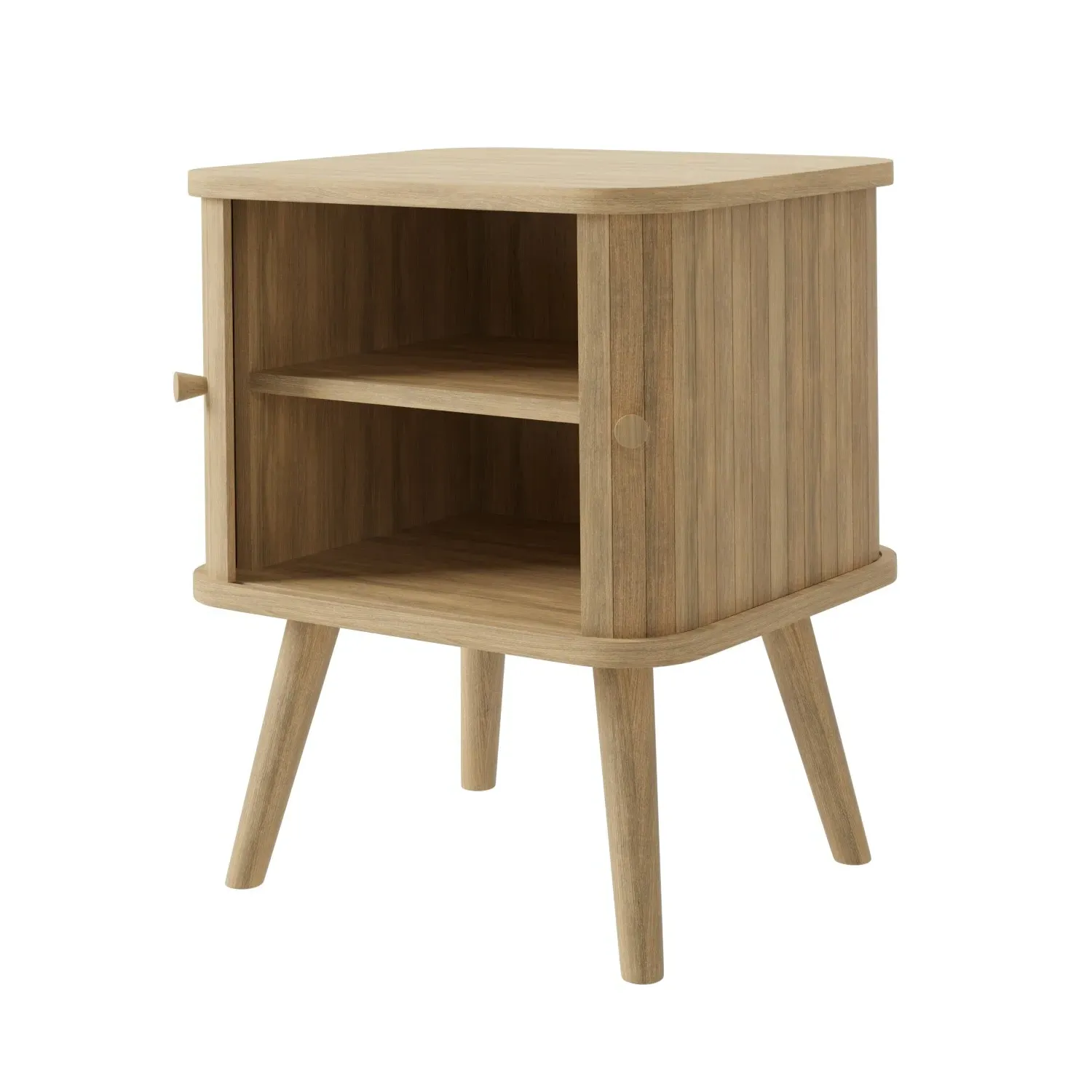 Mid-Century Bedside Table with Tambour Doors - Oak