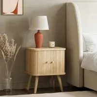 Mid-Century Bedside Table with Tambour Doors - Oak