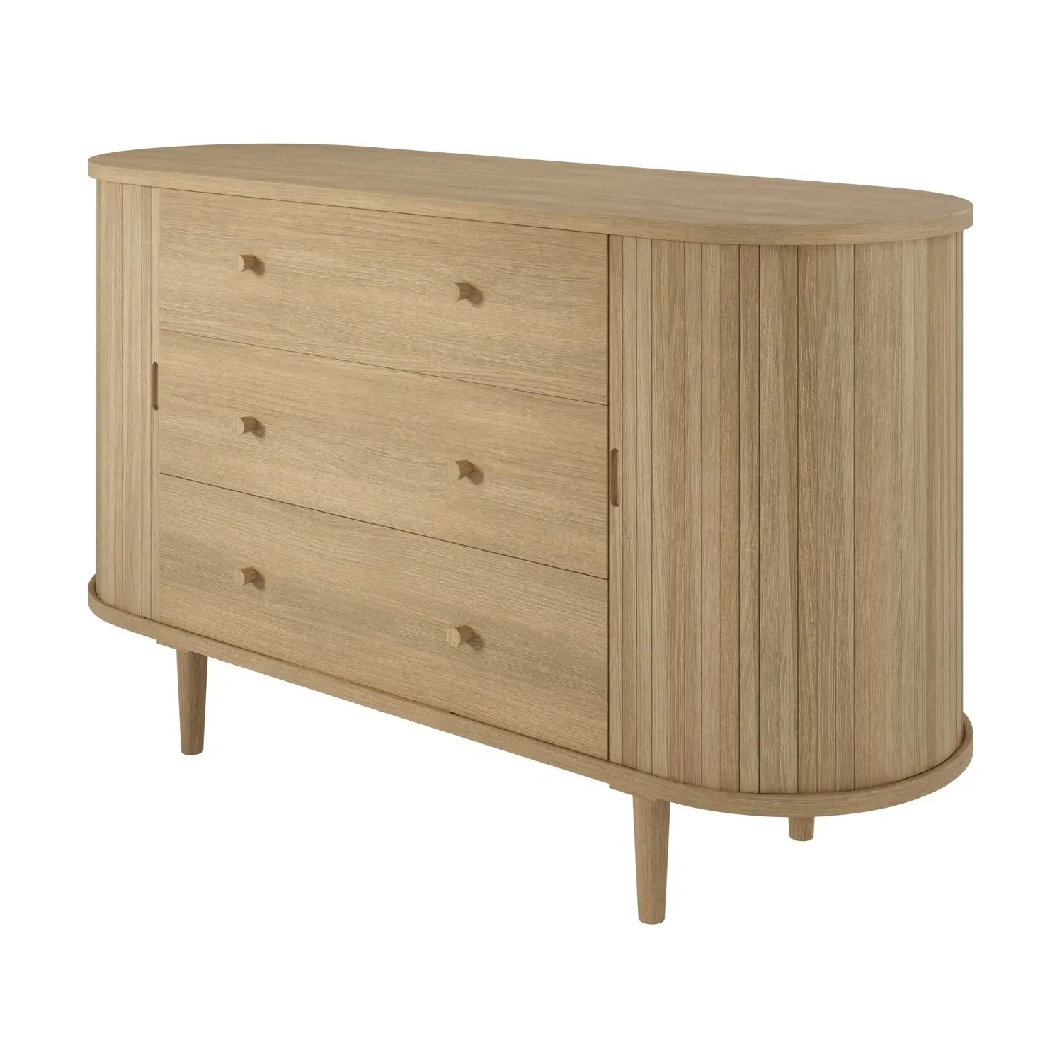 Wide Chest of 3 Drawers with Cupboards - Oak