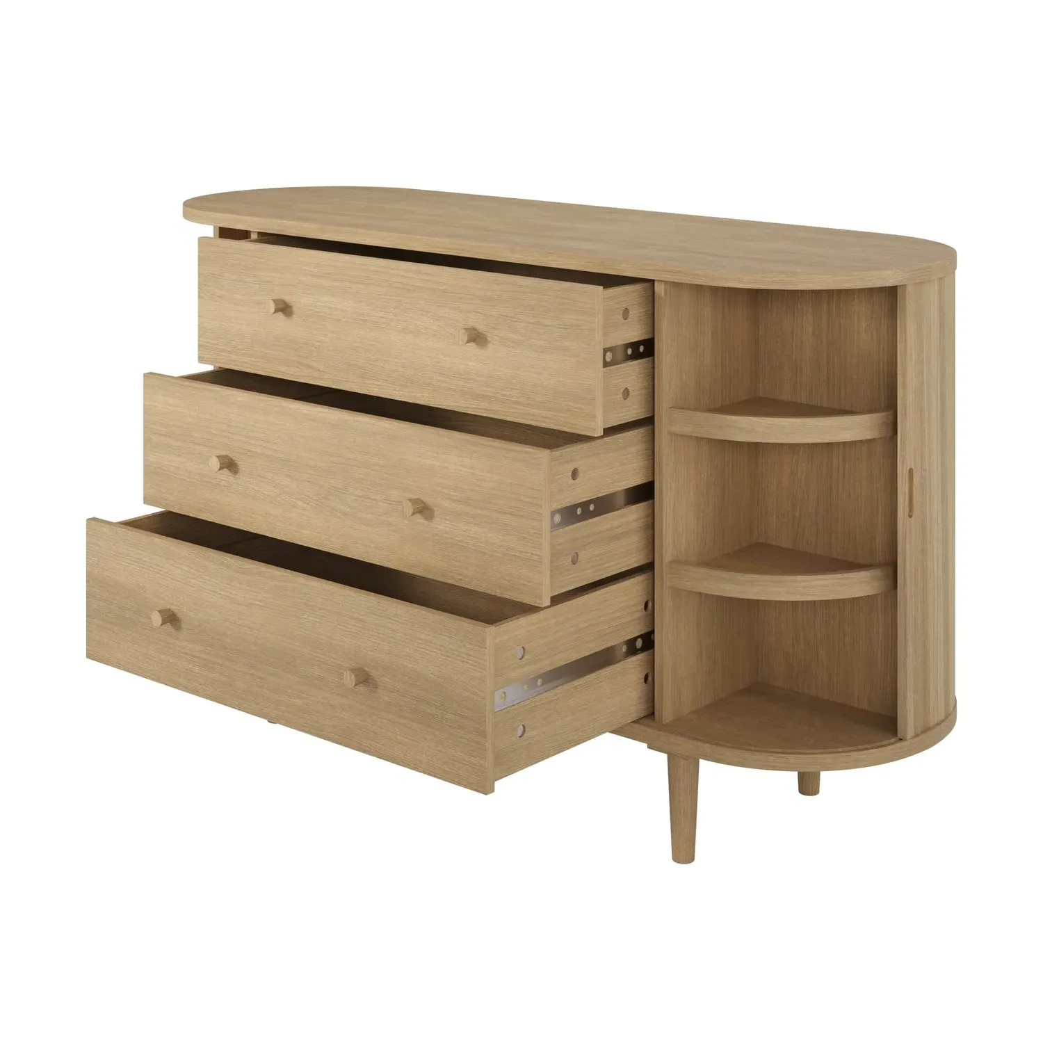 Wide Chest of 3 Drawers with Cupboards - Oak
