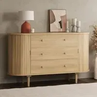 Wide Chest of 3 Drawers with Cupboards - Oak