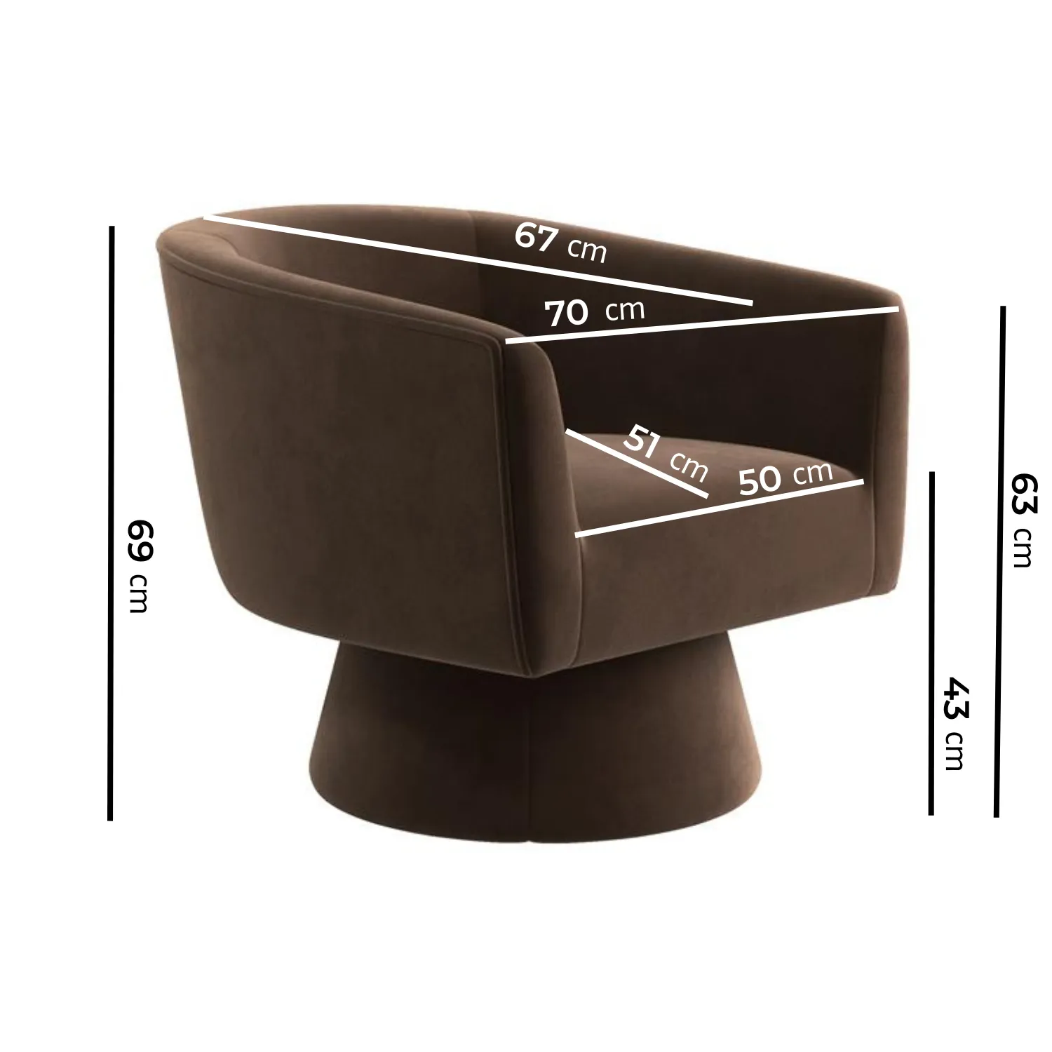 Swivel Accent Chair with 360° Rotation - Brown, Velvet
