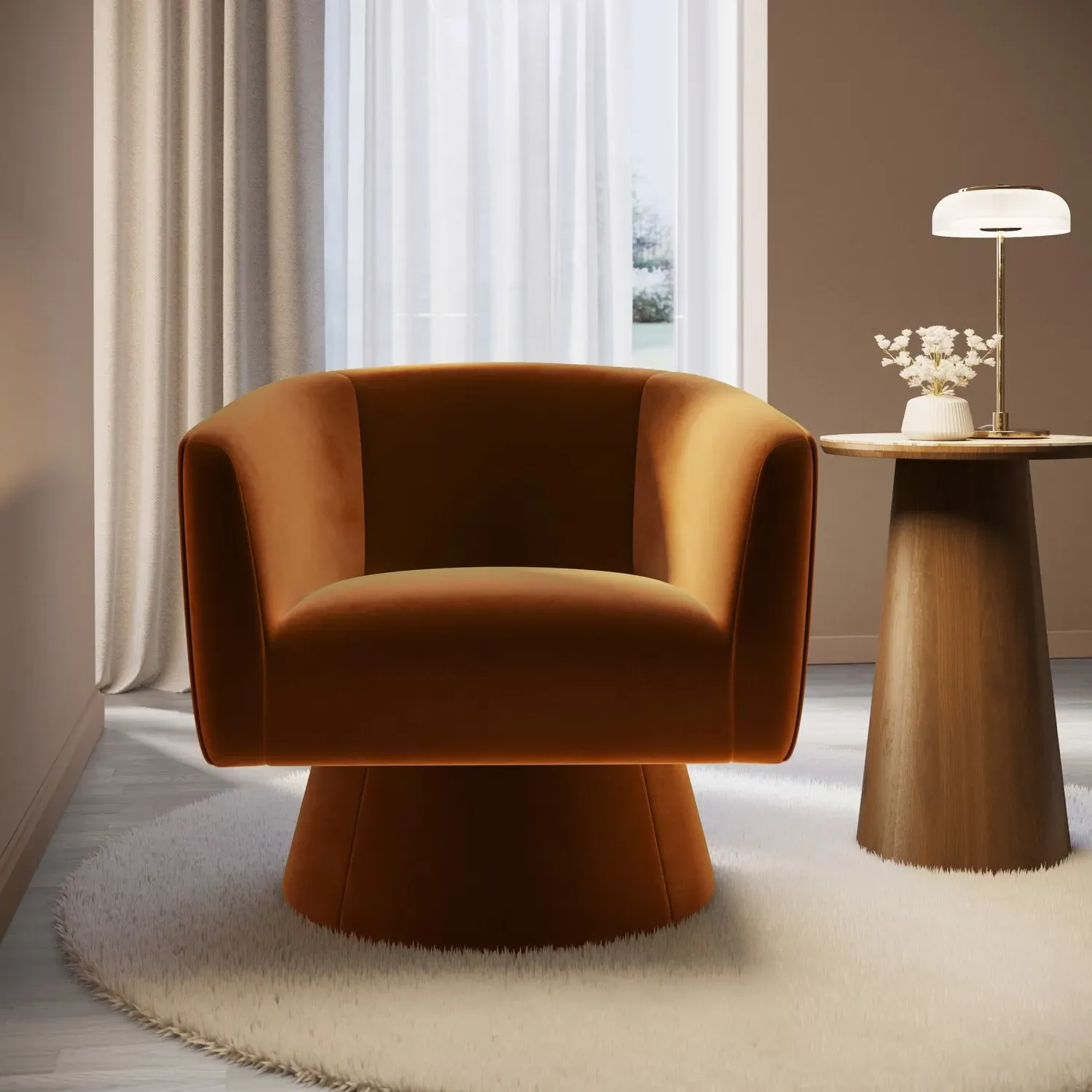Swivel Accent Chair with 360° Rotation - Orange, Velvet