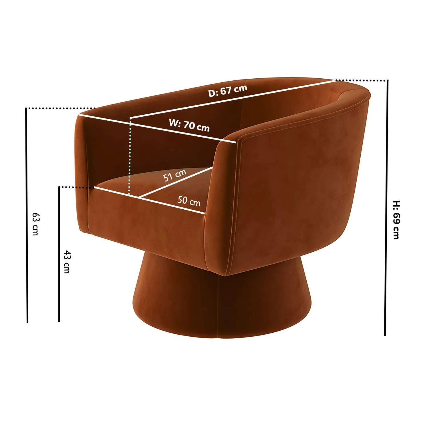 Swivel Accent Chair with 360° Rotation - Orange, Velvet