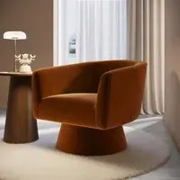 Swivel Accent Chair with 360° Rotation - Orange, Velvet