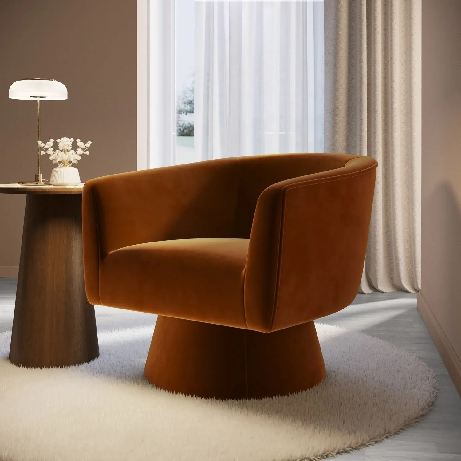 Swivel Accent Chair with 360° Rotation - Orange, Velvet image