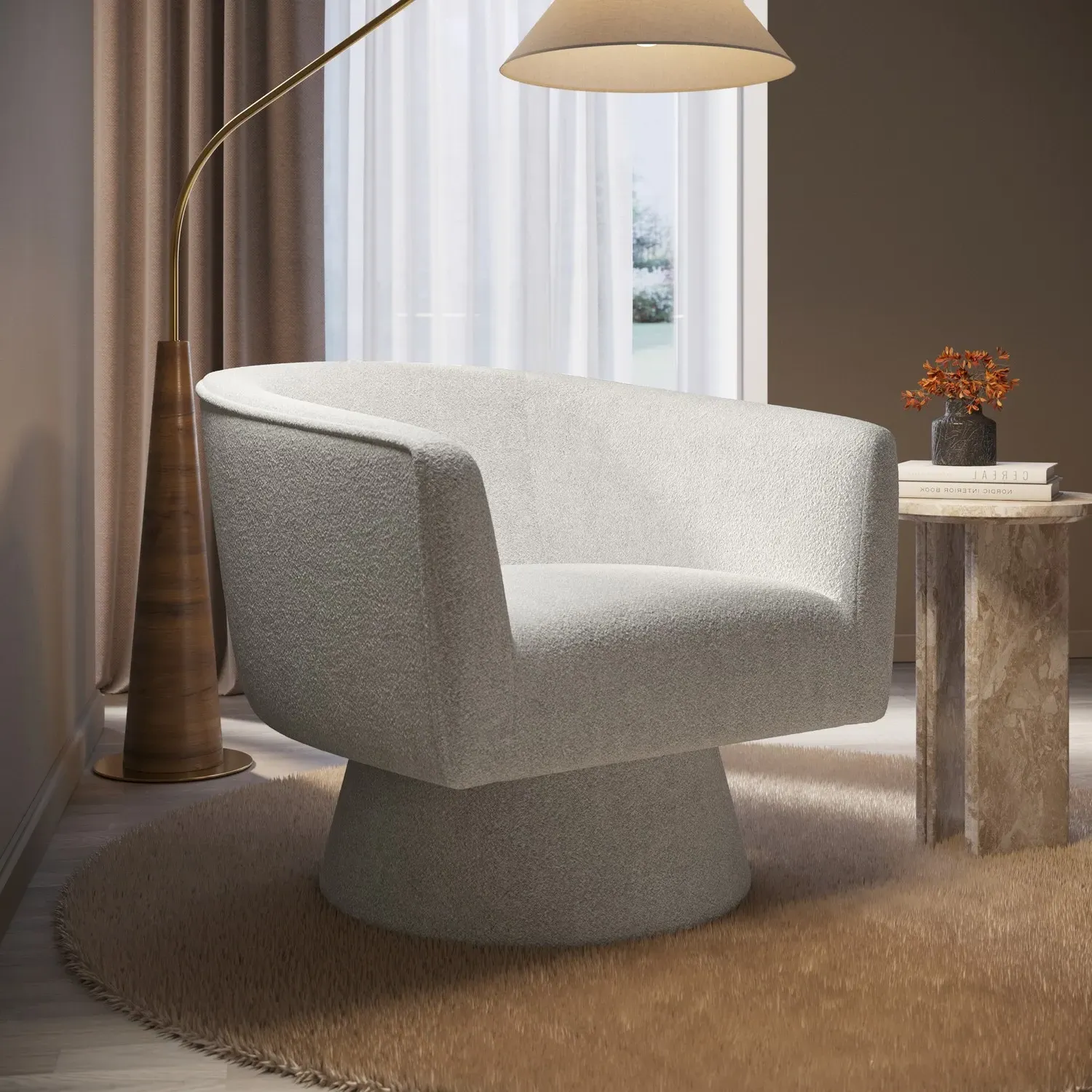 Swivel Armchair with 360° Rotation - Beige, Boucle image