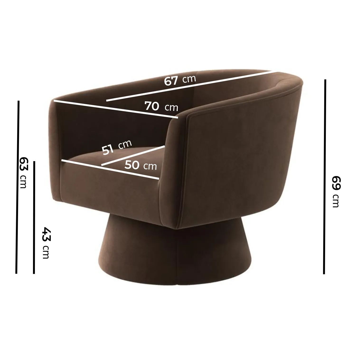 Swivel Armchair with 360° Rotation - Brown, Velvet