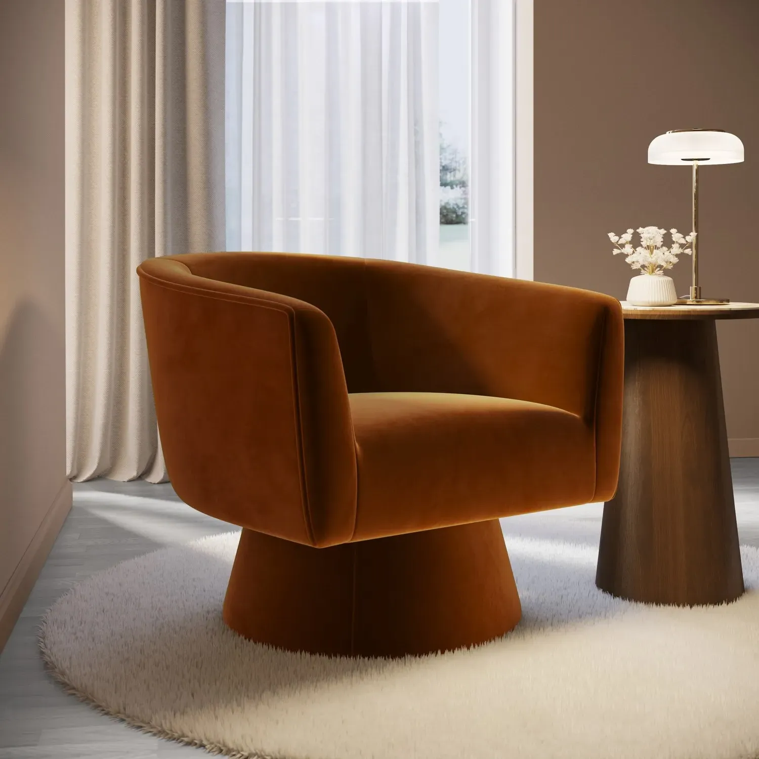 Swivel Armchair with 360° Rotation - Orange, Velvet image