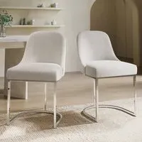 Set of 2 Dining Chairs - Beige, Boucle