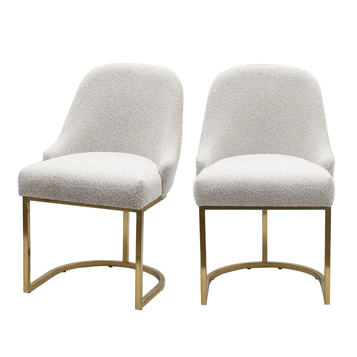 Set of 2 Dining Chairs with Gold Legs - Beige, Boucle