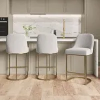 Set of 3 Kitchen Stools with Back - Beige, Boucle