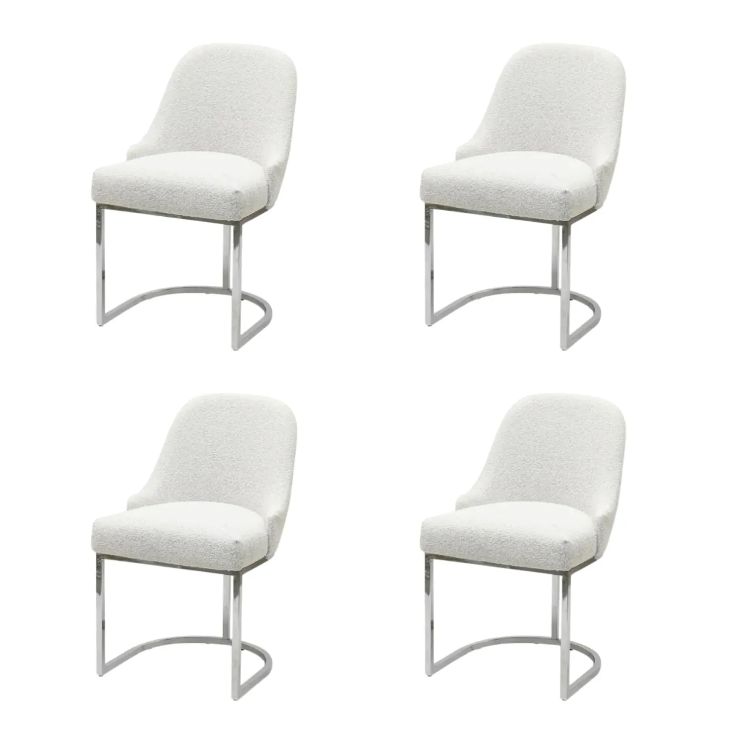 Set of 4 Dining Chairs - Beige, Boucle