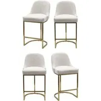 Set of 4 Kitchen Stools with Back - Beige, Boucle