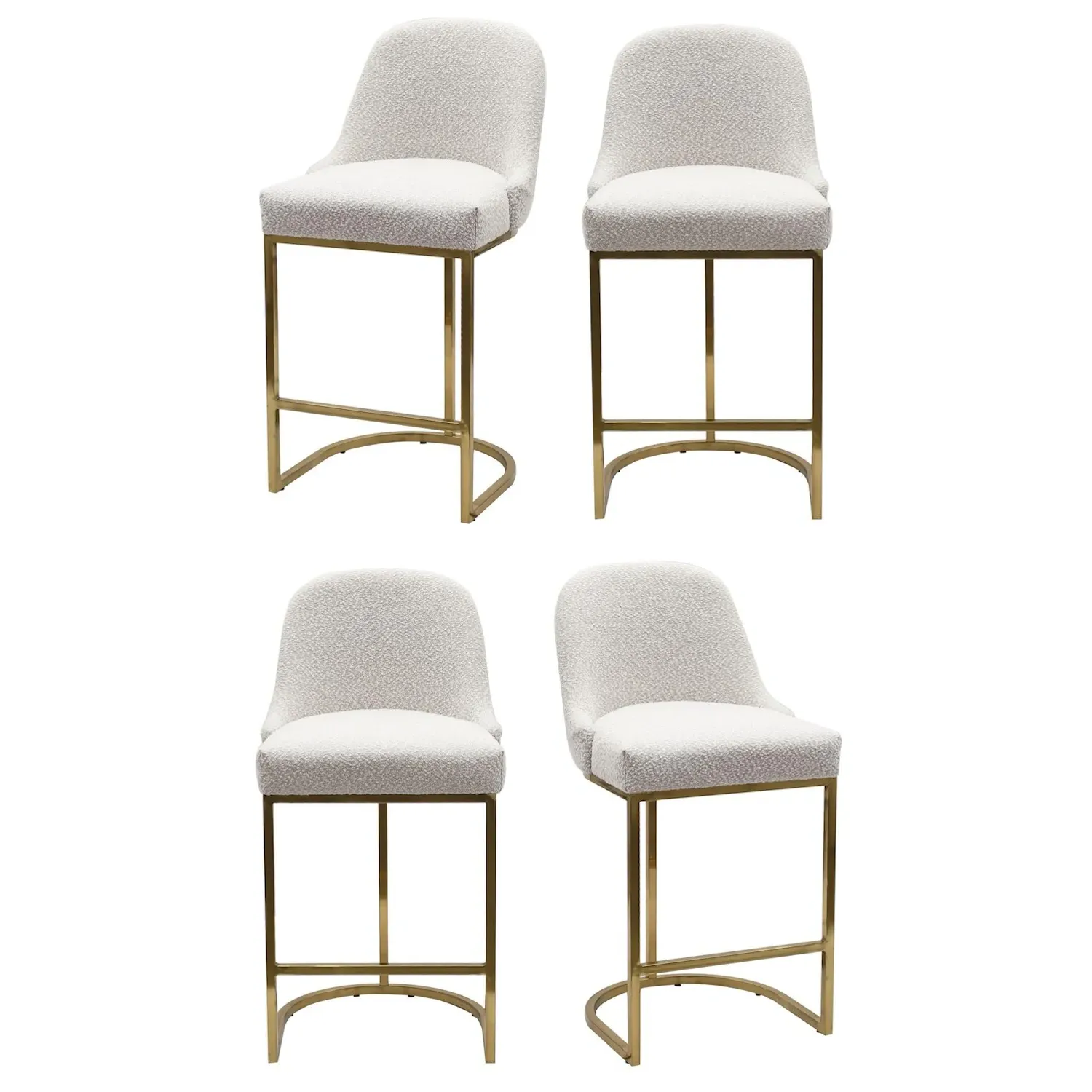 Set of 4 Kitchen Stools with Back - Beige, Boucle