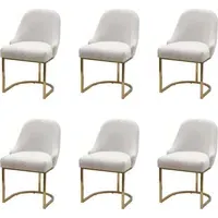 Set of 6 Dining Chairs - Beige, Boucle