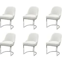 Set of 6 Dining Chairs - Beige, Boucle