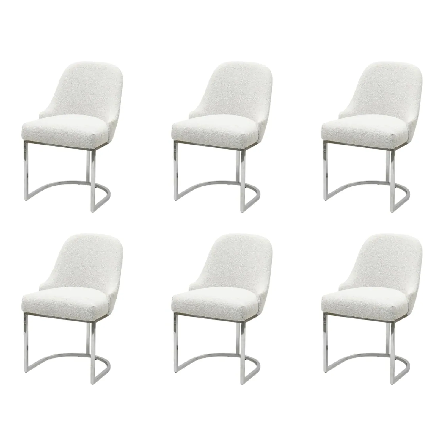 Set of 6 Dining Chairs - Beige, Boucle