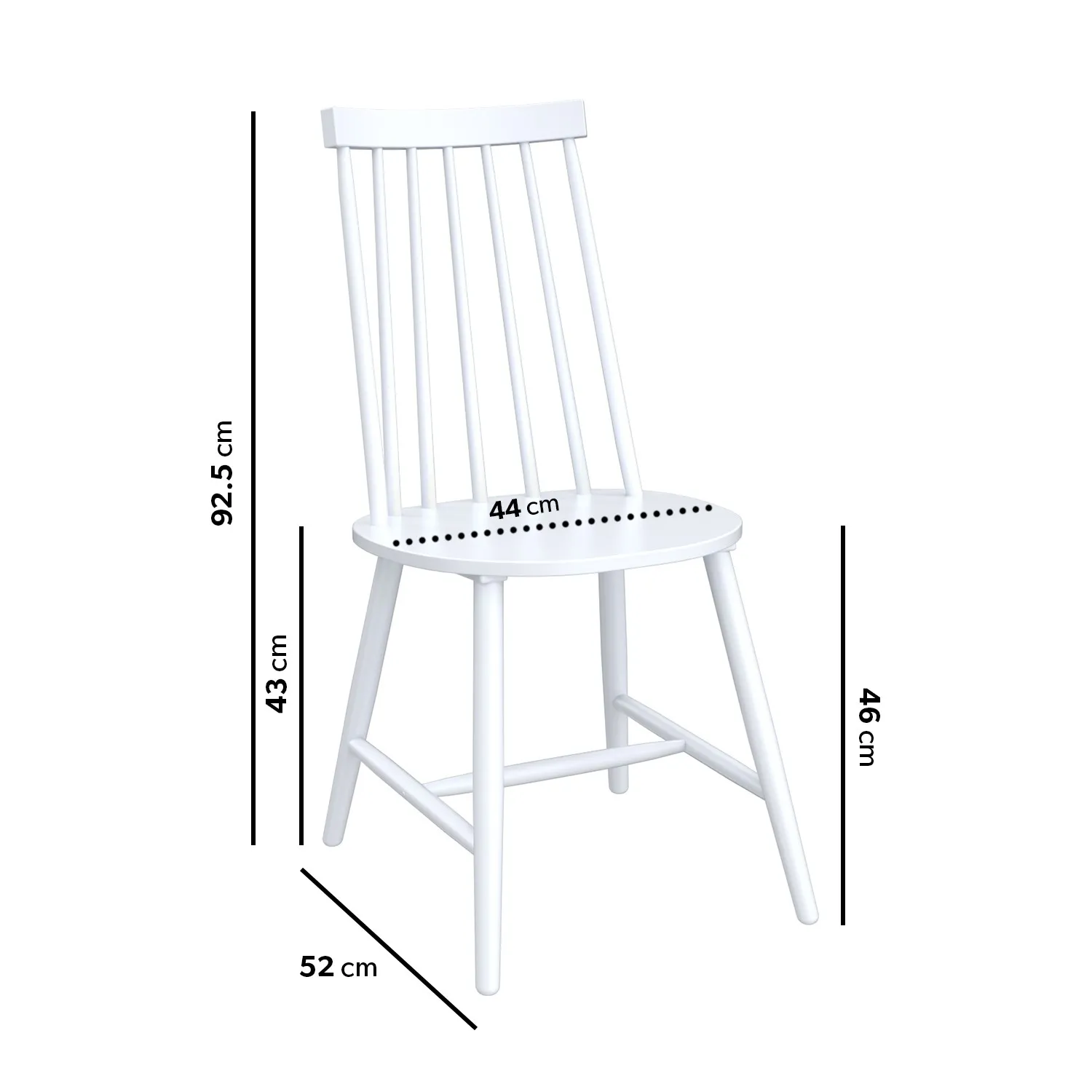 Set of 2 Spindle Back Dining Chairs - White, Wood
