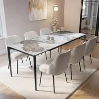 Extendable Dining Set with 6 Chairs - Beige, Ceramic