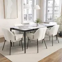 Extendable Dining Set with 6 Chairs - Cream, Ceramic