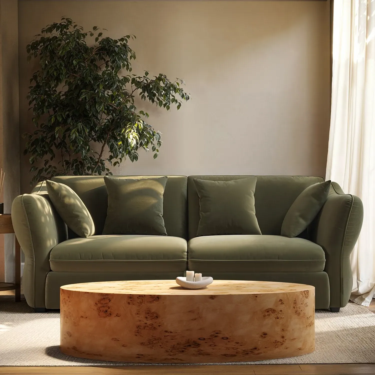 3-Seater Sofa Bed with Pull-Out - Green, Velvet image